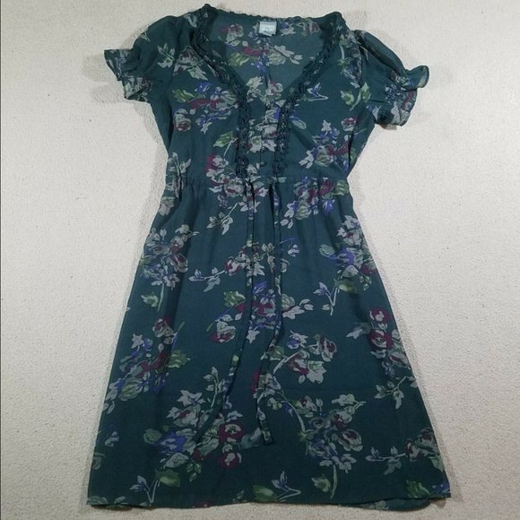Converse Dresses & Skirts - Converse | Navy Floral Short Sleeve Ruffle Print Fit & Flare Dress Size S